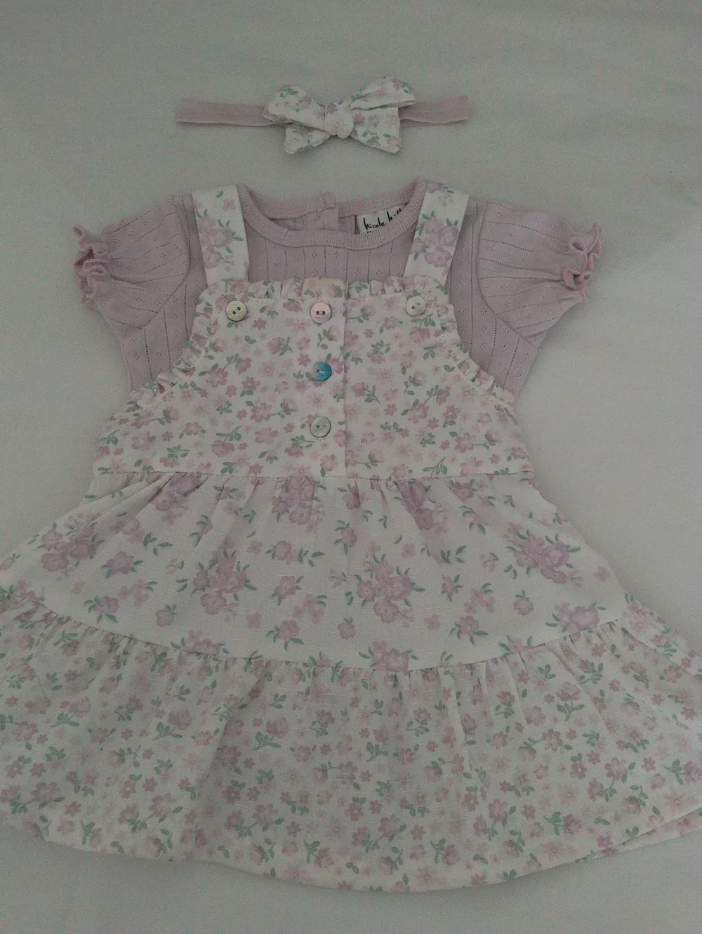 Nicole Miller Baby Girl Floral Tiered Dress with Lilac Bodysuit and Headband Set